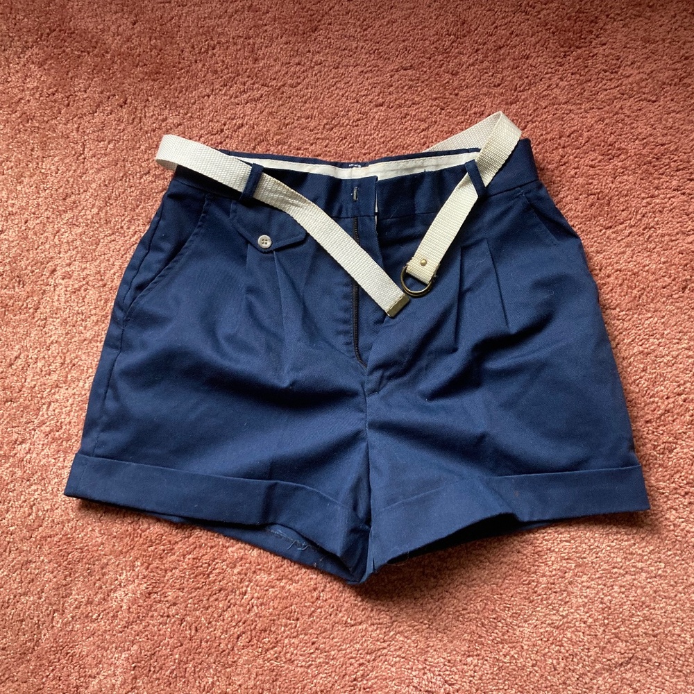 Vintage Essentials by Jon Keyes Blue Shorts with White Belt Made in USA